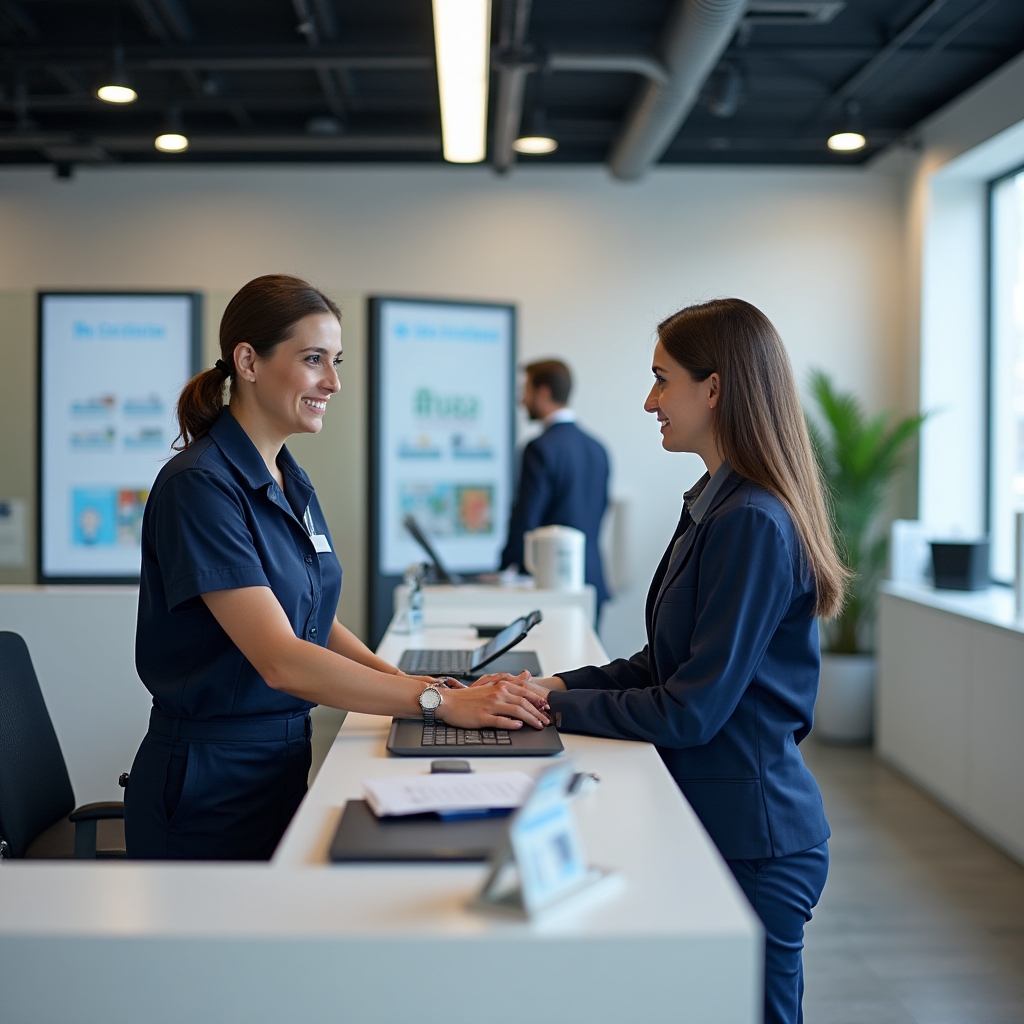 Ufficio pubblico italiano moderno con sportello digitale e personale professionale